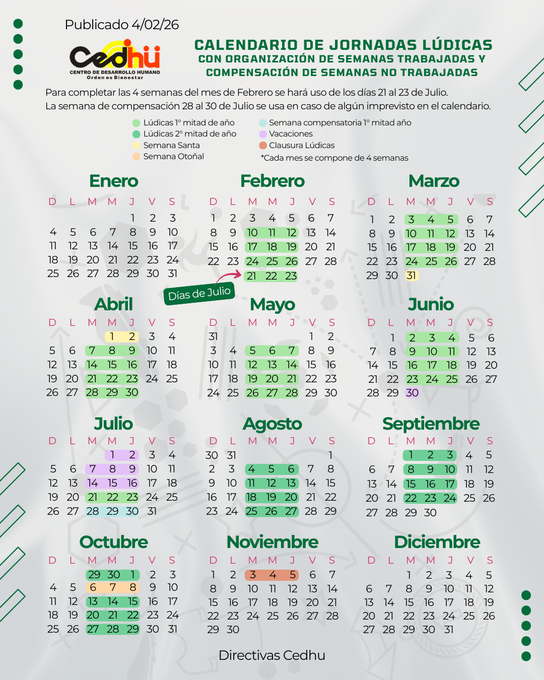 calendario de ludicas cedhu